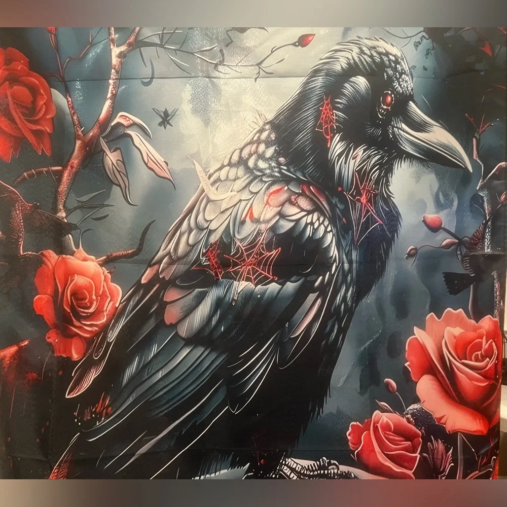 35”x 70” Black & Red Raven Wall Art Canvas - Unbranded